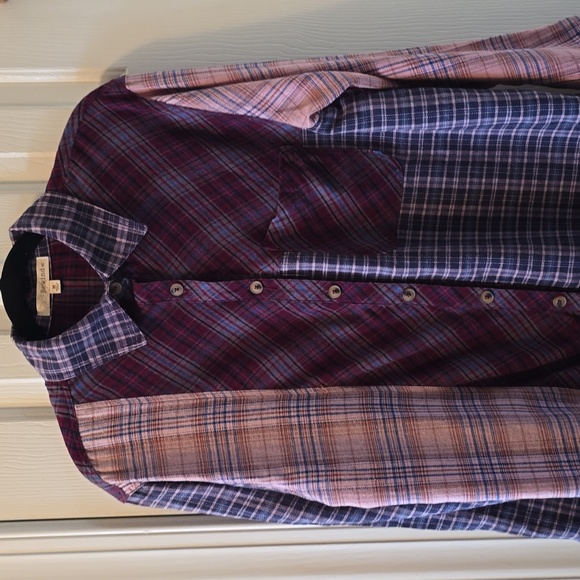 REWIND WOMENS JUNIOR BLUE PLAID LONG SLEEVE FRONT BUTTON FLANNEL SHIRT SIZE MED - Picture 1 of 16